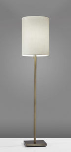 61" Brass Metal Floor Lamp With White Fabric Cylinder Shade