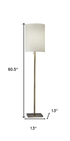 61" Brass Metal Floor Lamp With White Fabric Cylinder Shade