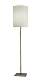 61" Brass Metal Floor Lamp With White Fabric Cylinder Shade