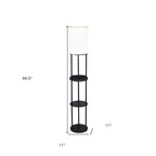 67" Black Metal Column Floor Lamp With White Linen Shade