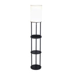 67" Black Metal Column Floor Lamp With White Linen Shade