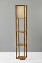63" Black And White Solid Wood Column Floor Lamp With White Fabric Square Shade
