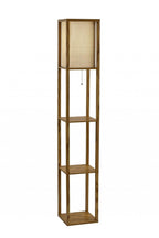 63" Black And White Solid Wood Column Floor Lamp With White Fabric Square Shade