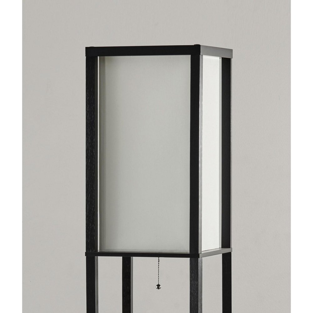 72" Black And White Solid Wood Column With White Cotton Shade
