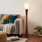 68" Brown And White Solid Wood Novelty Floor Lamp With White Acrylic Cone Shade