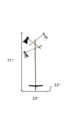 71" Brass Metal Novelty Floor Lamp With Black And White Iron Cone Shade