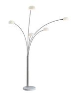 86" Steel Five Light Tree Floor Lamp With White Glass Dome Shade