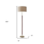 66" Brown Floor Lamp With Brown Fabric Drum Shade