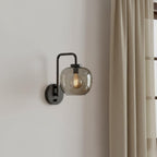 13" Black Metal and Glass Armed Sconce