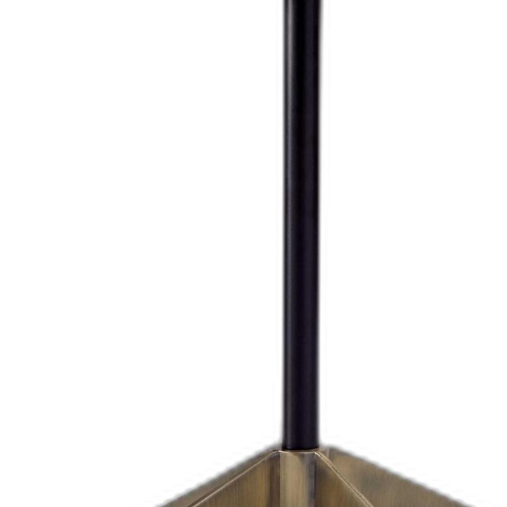 27" Antiqued Brass Metal Table Lamp With Brown Drum Shade