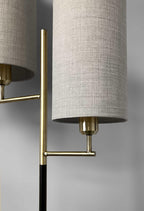 Brass Metal Two Light Novelty Floor Lamp With White Fabric Drum Shade