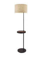 64" Beige And Black Tray Table Floor Lamp With Beige Fabric Drum Shade