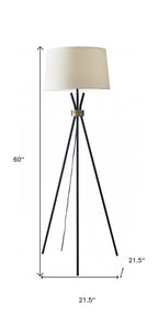 60" Black And White Tripod Floor Lamp With White Fabric Empire Shade