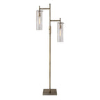 Brass Metal Two Light Novelty Floor Lamp With Clear Glass Drum Shade