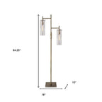 Brass Metal Two Light Novelty Floor Lamp With Clear Glass Drum Shade