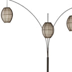 82" Bronze Three Light Tree Floor Lamp With Beige Wicker Cage Shade
