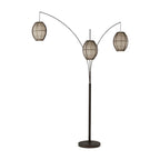 82" Bronze Three Light Tree Floor Lamp With Beige Wicker Cage Shade