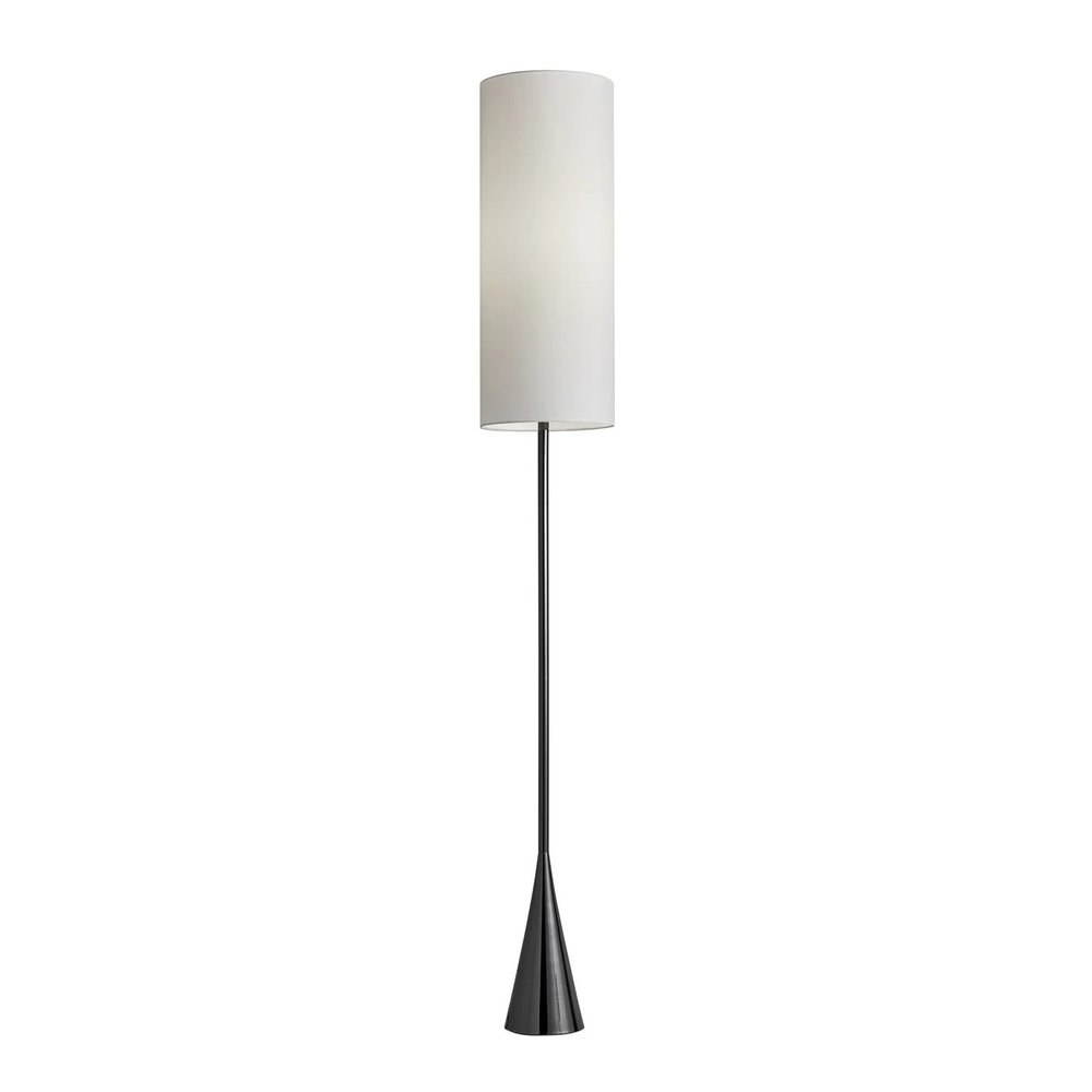 74" Black Floor Lamp With White Fabric Shade