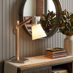 25" Natural Wood Adjustable Height Table Lamp With White Bell Shade