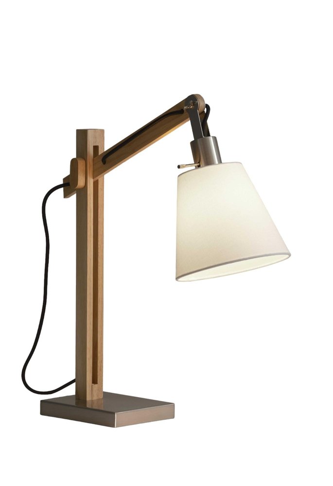25" Natural Wood Adjustable Height Table Lamp With White Bell Shade