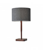 21" Brown Solid Wood Table Lamp With Dark Gray Drum Shade