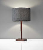 21" Brown Solid Wood Table Lamp With Dark Gray Drum Shade