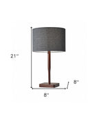 21" Brown Solid Wood Table Lamp With Dark Gray Drum Shade