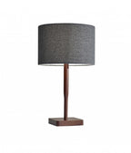 21" Brown Solid Wood Table Lamp With Dark Gray Drum Shade