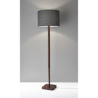 59" Natural Solid Wood Floor Lamp With White Linen Drum Shade
