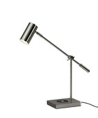 22" Black Metal Swing Arm LED Desk Lamp With USB And Antiqued Gold Cylinder Shade