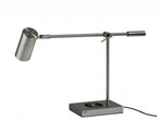 22" Black Metal Swing Arm LED Desk Lamp With USB And Antiqued Gold Cylinder Shade