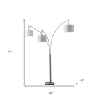 74" Silver Three Light Tree Floor Lamp With White Linen Drum Shade