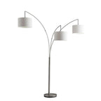 74" Silver Three Light Tree Floor Lamp With White Linen Drum Shade