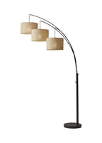 74" Silver Three Light Tree Floor Lamp With White Linen Drum Shade