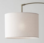 74" Brass Metal Arc Floor Lamp With Off White Linen Drum Shade