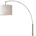 74" Brass Metal Arc Floor Lamp With Off White Linen Drum Shade
