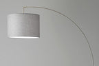 74" Brass Metal Arc Floor Lamp With Off White Linen Drum Shade