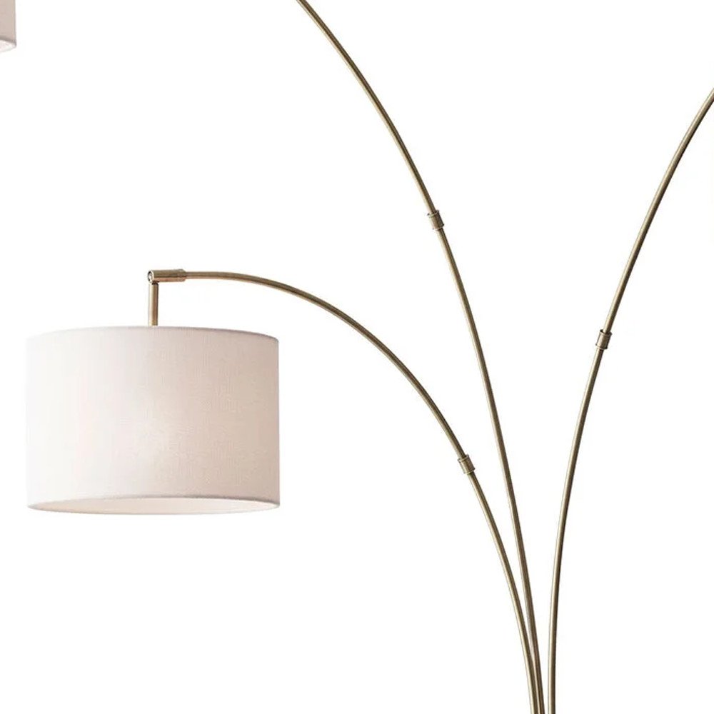 74" Silver Three Light Adjustable Tree Floor Lamp With Gray Linen Drum Shade