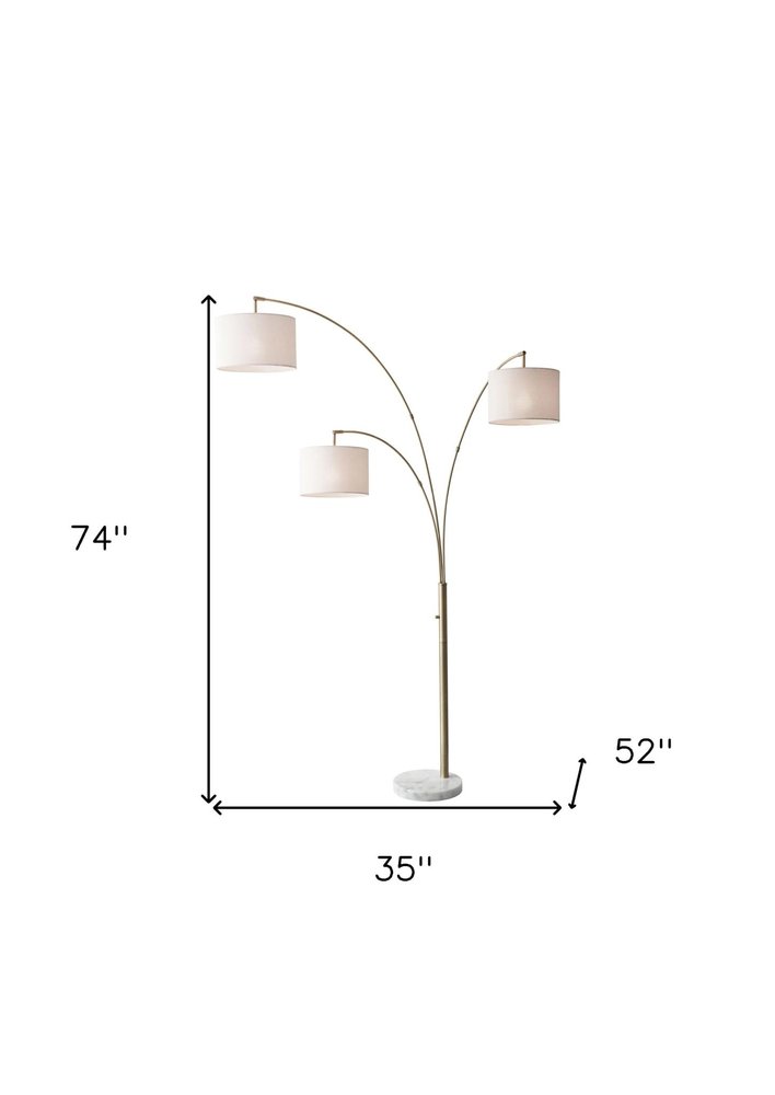74" Silver Three Light Adjustable Tree Floor Lamp With Gray Linen Drum Shade