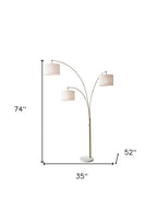 74" Silver Three Light Adjustable Tree Floor Lamp With Gray Linen Drum Shade
