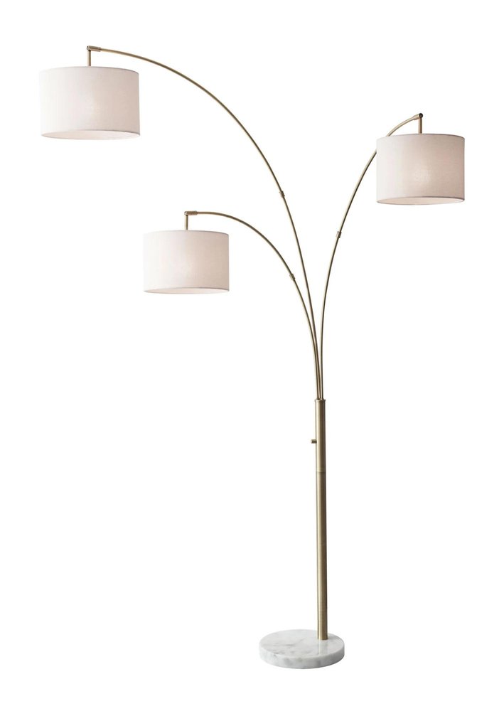 74" Silver Three Light Adjustable Tree Floor Lamp With Gray Linen Drum Shade