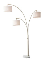 74" Silver Three Light Adjustable Tree Floor Lamp With Gray Linen Drum Shade