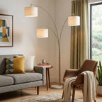 74" Silver Three Light Adjustable Tree Floor Lamp With Gray Linen Drum Shade