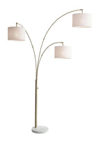 74" Silver Three Light Adjustable Tree Floor Lamp With Gray Linen Drum Shade