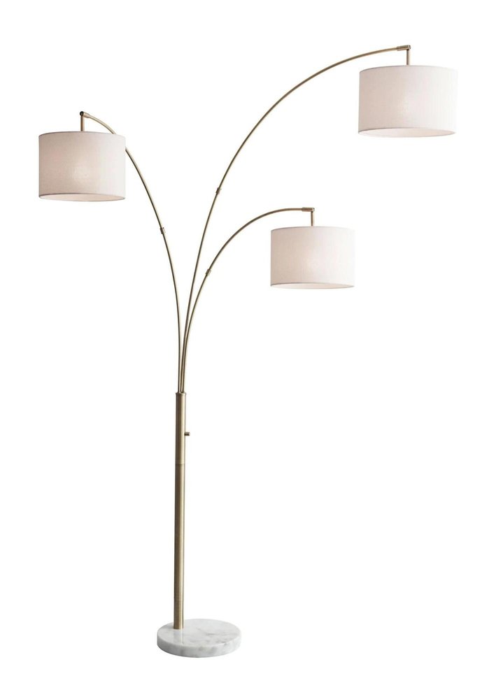 74" Silver Three Light Adjustable Tree Floor Lamp With Gray Linen Drum Shade