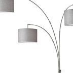 74" Silver Three Light Adjustable Tree Floor Lamp With Gray Linen Drum Shade