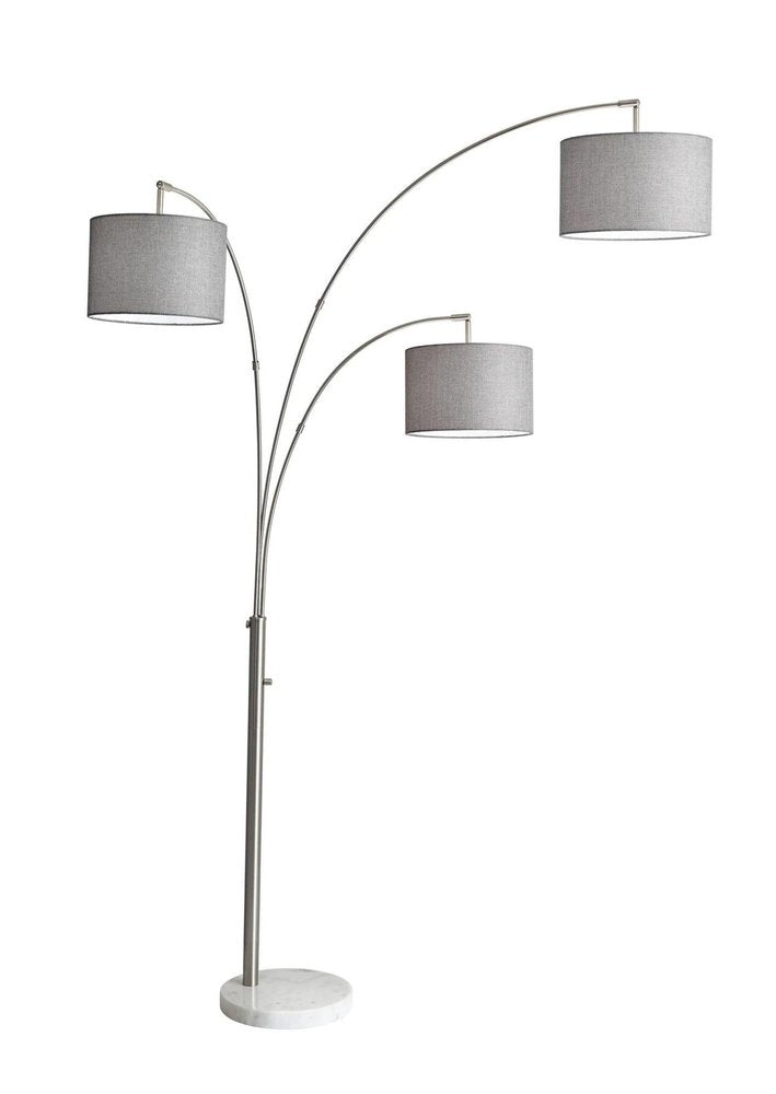 74" Silver Three Light Adjustable Tree Floor Lamp With Gray Linen Drum Shade