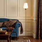71" Brass Metal Torchiere Floor Lamp With White Glass Novelty Shade