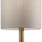 23" Brass Metal And Wood Table Lamp With Beige Drum Shade