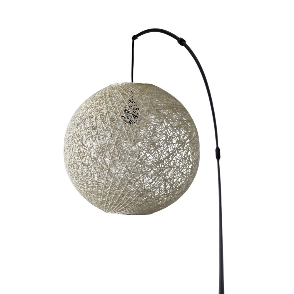 77" Antiqued Bronze Arched Floor Lamp With Groovy Beige Abstract Wicker Globe Shade